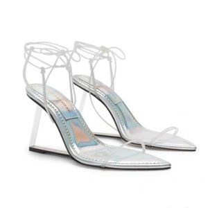 Good American Cinderella Ankle Strap Wedge Sandals